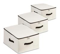 iwill CREATE PRO Cesta de almacenamiento de tela con tapa, plegable para ropa, mantas, color beige, optimizada para armario y permeable al aire (juego de 3)