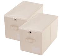 iwill CREATE PRO Cesta de almacenamiento grande de 56 cm de largo x 32 cm de ancho x 33 cm de alto con tapa, organizador plegable de tela con asas, color beige liso, 2 unidades
