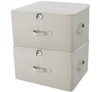 iwill CREATE PRO Contenedores de almacenamiento de lino plegables Jumbo, Tide Up Your Closet, conveniente compartimiento de almacenamiento con tapa, Beige, paquete de 2
