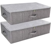iwill CREATE PRO - Juego de 2 cajas de almacenamiento de zapatos para debajo de la cama con cubierta de cremallera, para mantas y ropa, plegables, rígidas y lavables, color gris oscuro