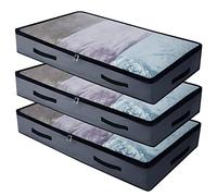 iwill CREATE PRO Underbed Bolsas de almacenamiento grandes, con ventana transparente y 3 asas - Juego de 2 mantas, organizador de ropa, contenedor, edredón, funda de almacenamiento, color gris