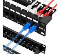 iwillink Acoplador pasante RJ45 de 24 puertos 1U Cat6 Panel de conexión UTP de 19 pulgadas con barra trasera, montaje en pared o montaje en rack, compatible con cables Cat5, Cat5e, Cat6