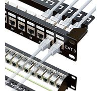 iwillink Panel de conexión blindado Cat6 de 24 Puertos con acoplador | Panel de conexión de 10 Gbps, paneles de conexión STP de 19 pulgadas 1U con barra trasera, montaje en pared/montaje en rack