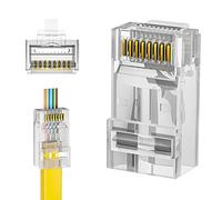 iwillink Paquete de 50 conectores de paso RJ45 Cat6, conectores de crimpado de cable Ethernet, enchufe de red UTP para cable sólido y cable estándar, chapado en oro