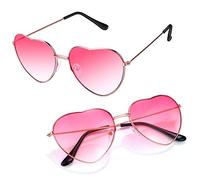 iwobi 2 Pares Gafas Hippie Gafas de Sol en Forma de Corazón, para Accesorio de Disfraz de Hippie, Marco Dorado Rosa