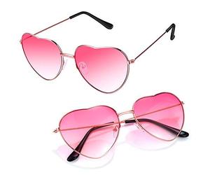 iwobi 2 Pares Gafas Hippie Gafas de Sol en Forma de Corazón, para Accesorio de Disfraz de Hippie, Marco Dorado Rosa