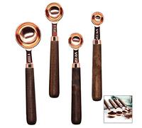iwobi 4 cucharas medidoras de acero inoxidable, chapadas en cobre, con mango de madera, oro rosa