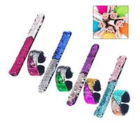 iwobi 8 PCS Lentejuelas Bofetada Pulseras, Glitter Sirena Slap Bracelets Pulseras para niños 2 Colores Reversibles Pulseras para Favores de Fiesta, Halloween Navidad Fiesta y Festival Regalo