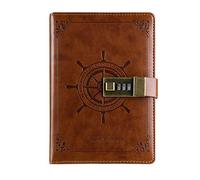 iwobi - Cuaderno de notas con cerradura de combinación, diario de piel sintética con escritura retro