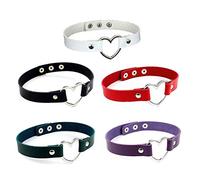 iwobi Gargantilla de piel, 5 piezas, collar de mujer, collar de cuello redondo, diseño de corazón punk rock, 5 colores