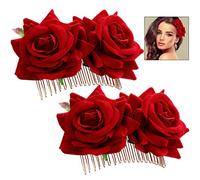 iwobi Hebillas de Pelo de Flor Rosa, 2 Piezas de Pinza de Pelo Flor Rosa Pinza para el Cabello de la Boda Bailarina de Flamenco, Accesorios para el Cabello con Flor de Rosa para Mujeres
