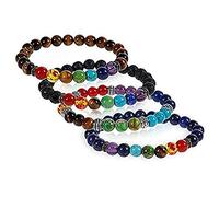 iwobi - Pulsera de chakras con piedras auténticas, 4 unidades, pulsera de piedra natural, chakra, pulsera de piedra natural, 7 chakra, una talla de níquel y piedra, One Size, Piedra de níquel