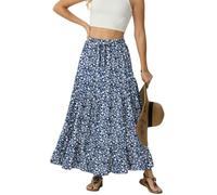IWOLLENCE Faldas largas para mujer, cintura elástica, acampanada, con dos bolsillos laterales con cordón, ligeras y transpirables, Flor azul y blanca, XL