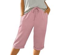 IWOLLENCE Pantalones cortos de verano para mujer, hasta la rodilla, pantalones cortos de verano, ligeros, holgados, con cordón con bolsillos, con dobladillo fijo en el dobladillo con cintura elástica