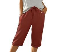IWOLLENCE Pantalones cortos de verano para mujer, hasta la rodilla, pantalones cortos de verano, ligeros, holgados, con cordón con bolsillos, con dobladillo fijo en el dobladillo con cintura elástica
