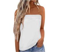 IWOLLENCE Tops sin tirantes para mujeres Reino Unido Chaleco Bandeau Damas Boobtube Tops de verano Diseño asimétrico de delante hacia atrás Ligero y transpirable, blanco, S