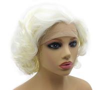 iwonawig Peluca corta rizada blanca atada a mano, resistente al calor, aspecto natural, con encaje frontal, elegante peluca