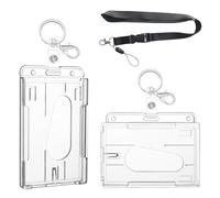 iwontalersy 2 Porta Tarjetas Colgante Diáfano,Badge Holder Horizontal,Clip Carrete,Cordón,Diáfano,para Tarjeta de Identificación y de Estudiante