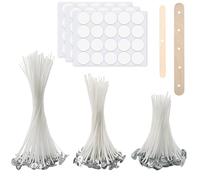 iwontalersy 60 Piezas Kit de Mechas para Velas,Mecha de Vela de Algodón,Kit para Hacer Velas DIY con 2 Porta Mechas de Madera y 60 Pegatinas para Mechas