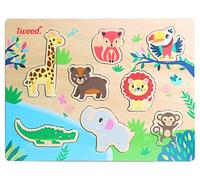 Iwood- Puzle de Madera Animales de la Jungla, Multicolor, único (11007)