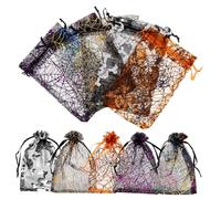 IWOWHERO 100piezas Bolsas de Organza para Dulces de Halloween Bolsitas de Gasa Pequeñas Bolsas Cordón para Obsequio y Paquetes Color Aleatorio