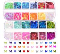 IWOWHERO 2 Cajas Brillos para Uñas, Lentejuelas Purpurina para Maquillaje, Forma de Alas, 24 Colores, 2 Cajas, Pp y Pet, para Manicura DIY y Maquillaje de Ojos, para Fiestas y San Valentín