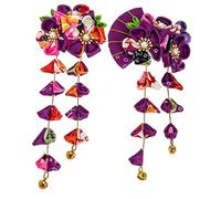 IWOWHERO 2 Piezas Accesorios Japoneses para Cabello Horquillas Abanico con Flores Vintage Ligeras y Resistentes para Mujeres Diseño Elegante y Práctico para Peinados Diarios