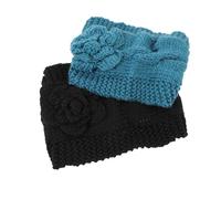 IWOWHERO 2 piezas Diademas de Punto Cálidas para Mujer Accesorios para Pelo Elásticos y Resistentes Turbantes de Invierno con Diseño Floral Protección contra Viento y Frío Colores Negro y
