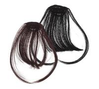 IWOWHERO 2 piezas Flequillo Postizo Clip Extensiones de Cabello Natural Aireado y Ultrafino con Diseño Invisible Marcas para Mujer y Chica Color Marrón Oscuro y Negro Natural con Patillas