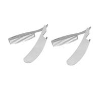 IWOWHERO 2 Piezas peine plegable cortes de cabello peine de los hombres prensado peine de bigote peines peinetas peinecillos peine multifuncional de hombre Acero inoxidable Silver
