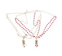 IWOWHERO 2 piezas Tocado de Novia Barroco con Perlas y Cristales Cadena de Cabeza Bohemia con Borla para Bodas Fiestas y Promesas Accesorio Ligero Hecho Mano Conjunto de y Rojo