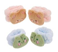 IWOWHERO 2pares of Absorbent Wrist Bands for Face Washing Soft Flannel and Cute Frog and Bear Designs Random Colors Comfortable Spa