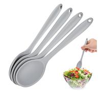 IWOWHERO 4 Cucharas de Silicona para Cocina Multiusos, Cucharas de Sopa y Ensalada Antiadherentes, Resistentes al Calor, Color Gris, Utensilios de Cocina para Servir y Mezclar Alimentos