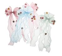 IWOWHERO 4 Piezas Pinzas Lazo para Cabello Niña Princesa Clips Grandes con Flores de Tul y Organza Accesorios Cómodos para Bebés y Niñas Colores Azul Morado y Verde para Bodas y Fiestas