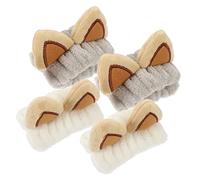 IWOWHERO 4piezas Muñequera De Absorción De Agua Para Cuidado Facial Suave y Cómoda Muñequera De Maquillaje Para Ducha y Spa Diseño De Orejas De Gato