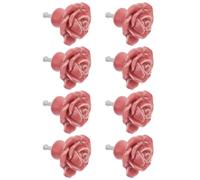 IWOWHERO 8 piezas Tiradores de Cerámica Vintage Forma de Rosa de Pomos para Puertas Armario con Tornillos Incluidos Decoración Floral Rosa para Muebles