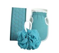 IWOWHERO Accesorios de Ducha Esponja Exfoliante con Bola de Baño y Cinturón para Frotar la Espalda para Limpieza Profunda y Masaje Corporal Brazos Piernas y Torso Color Azul Lago