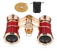 IWOWHERO Binoculares Vintage 3X25 Compactos y Plegables de Aleación de Aluminio Rojo Cadena y Funda de Algodón Prismáticos Portátiles para Conciertos Eventos Deportivos y Teatro