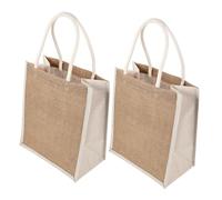 IWOWHERO Bolsa De Arpillera Reutilizable 25x29x15 Cm De Yute Natural con Asas, Ligera y Resistente, para Obsequio y Compra, Adecuado para Días De Playa y Boda, Pack 2 Piezas