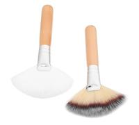 IWOWHERO Brocha de Maquillaje Facial Abanico 2 Piezas Grande Mango Largo Sintética Multicolor para Polvos Base Contorno Mujer Uso Profesional