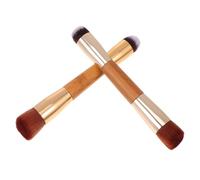 IWOWHERO Brocha De Maquillaje Profesional Doble Cabeza 2 Unidades Mango De Bambú Pincel De Alta Densidad Para Polvos Faciales Uso Diario y Profesional