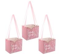 IWOWHERO Caja de Obsequio para Ramos de Flores 3 Piezas Rosa con Estampado Oriental, Caja de Papel con Asa Estilo Retro Chino para Embalaje y Transporte en Bodas, Fiestas y
