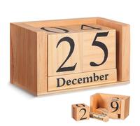 IWOWHERO Calendario de Escritorio de Madera, Calendario de Bloques Decorativos, Perpetuo, Sobremesa, Estilo Europeo, para Oficina y Hogar, Color Madera Natural