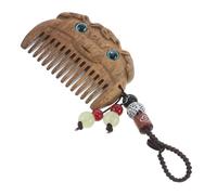 IWOWHERO Carved Sandalwood Hair Comb With Pendant Handcrafted Wooden Pocket Comb For Women Vintage Chinese Style Decorative Accessory Year Of The Horse Design Smooth Detangling Brush
