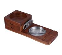 IWOWHERO Cenicero de Madera Maciza para Cigarros con Cajón, Soporte Portátil Vintage y Bandeja para Vaso de Whisky, Equipo Accesorio para Uso en Oficina y Hogar