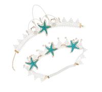 IWOWHERO Conjunto de 2 Piezas de Joyería para Mujer Diadema de Encaje y Perlas Banda Elástica Ajustable Collar Corto Estrella de Mar y Letras Accesorios para Cabello en Playa y Fiesta