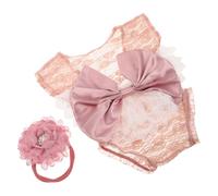 IWOWHERO Conjunto para Fotografía de Recién Nacida Niña Body de Encaje Rosa con Lazo Diadema para Bebés Accesorios para Sesión de Fotos Ropa Delicada para Piel Sensible
