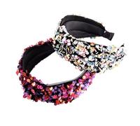 IWOWHERO Diadema con Lentejuelas Doble Capa Cruzada para Mujer Accesorio de Moda Tul y Terciopelo Banda de Pelo Decorativa Morado para Fiesta y Uso Diario