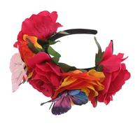 IWOWHERO Diadema de Flores Artificiales Rosas Fucsia 3D Accesorio de Tela Trenzado Ligero para Niñas Banda Cabello Adecuado para Fiestas Playa y Celebraciones de