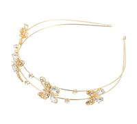 IWOWHERO Diadema De Gemas De Imitación Doble Capa Cristal, 1 Unidad, Tamaño Único, Color Dorado, Tocado Para Boda y Fiestas, Diadema Para Mujer y Niñez Elegante y Delicada